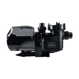 A black high-performance pool pump with several points for a filtration system, part of the Astral Viron Xt Pump series.