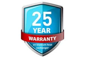 The Evo Cs & Cs-Gen2 Commercial Heat Pump 25 year warranty badge.